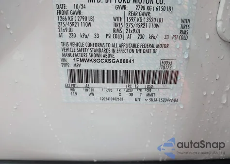 2025 Ford Explorer St z USA, uszkodzony, nr VIN 1FMWK8GCXSGA88841